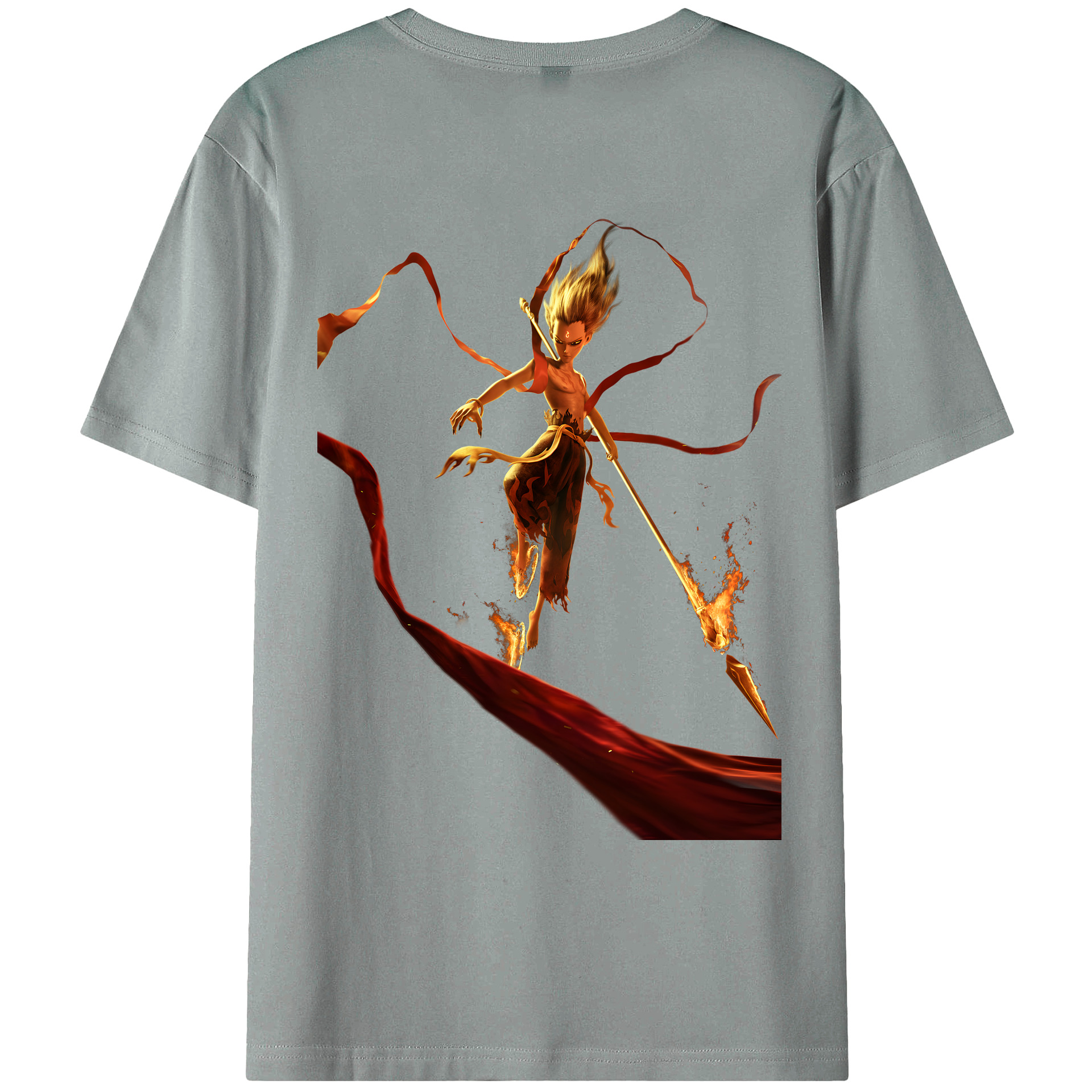 （画像用） Ne Zha 2 ナタ 魔童の大暴れ 綿100％ メンズ半袖Tシャツ（バックプリント） 通気性
